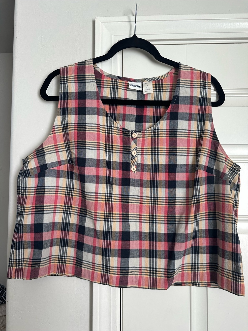 Cherokee Pink Plaid Sleeveless Henley Camisole